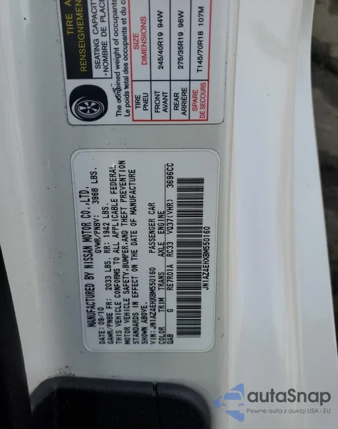 2011 Nissan 370Z Base z USA, uszkodzony, nr VIN JN1AZ4EHXBM550160